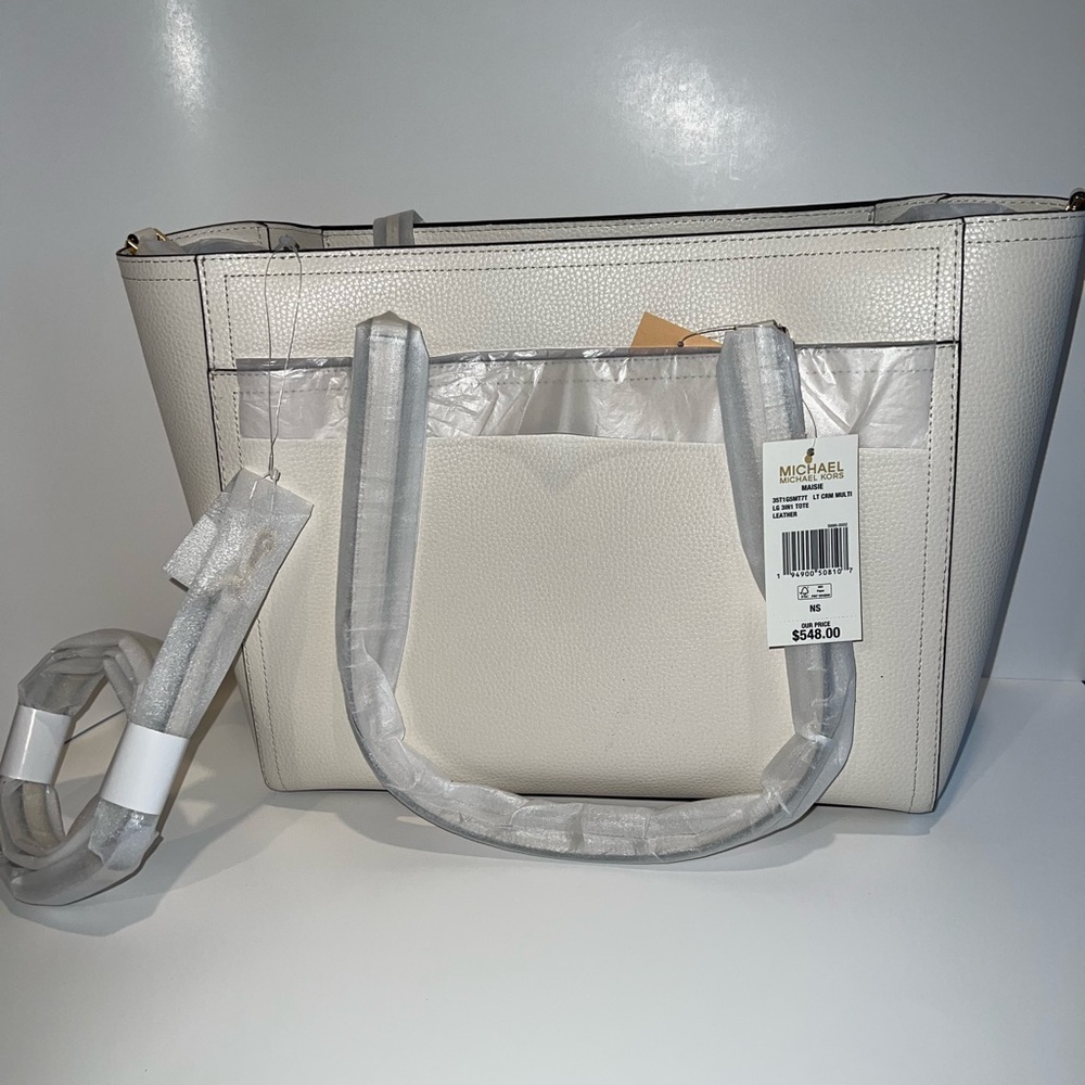 NWT Michael Michael Kors Maise large 3 in 1 leather tote in light cream - Picture 3 of 6